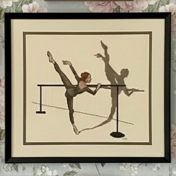 Vintage Handmade Needlework Custom FramedTextile Artwork “Ballerina Barre”